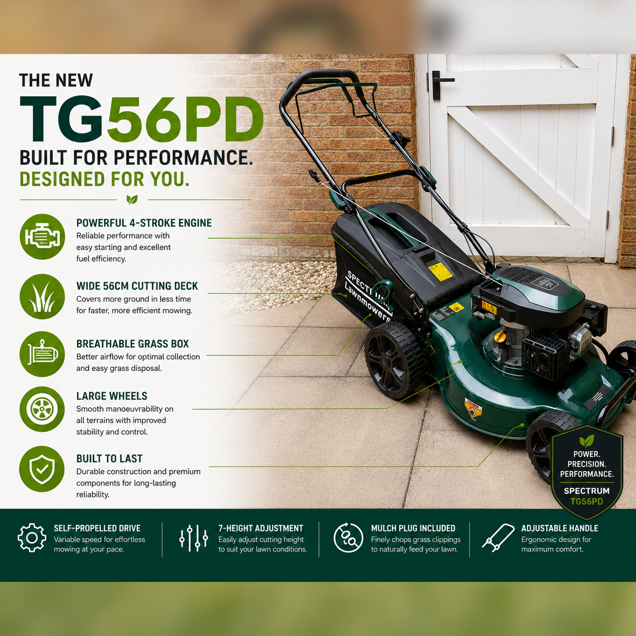 Spectrum TG56PD Self-Propelled Petrol Lawnmower – 56cm, 196cc