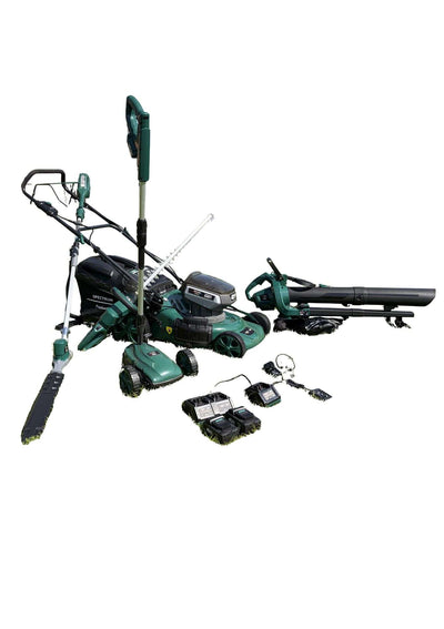 Spectrum 5-Piece Cordless Garden Tool Kit — Self-Propelled Mower, Hedge Trimmer, Pole Trimmer, Handy Mower & Blower Vac