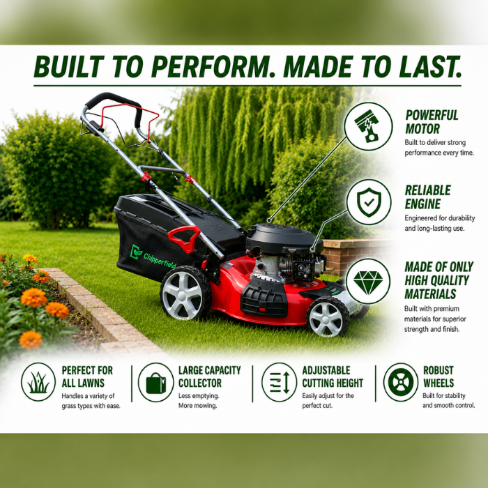 Chipperfield JET51AD 3-in-1 Self-Propelled Petrol Lawnmower – 51cm, 180cc